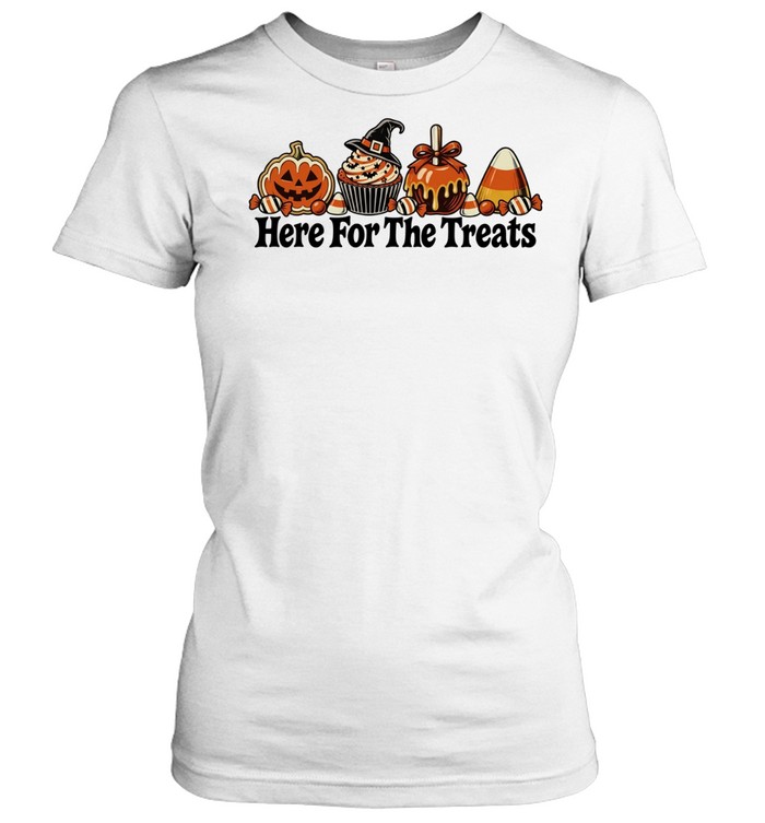Halloween Here For The Treats jack O lantern cupcake Women T-Shirt