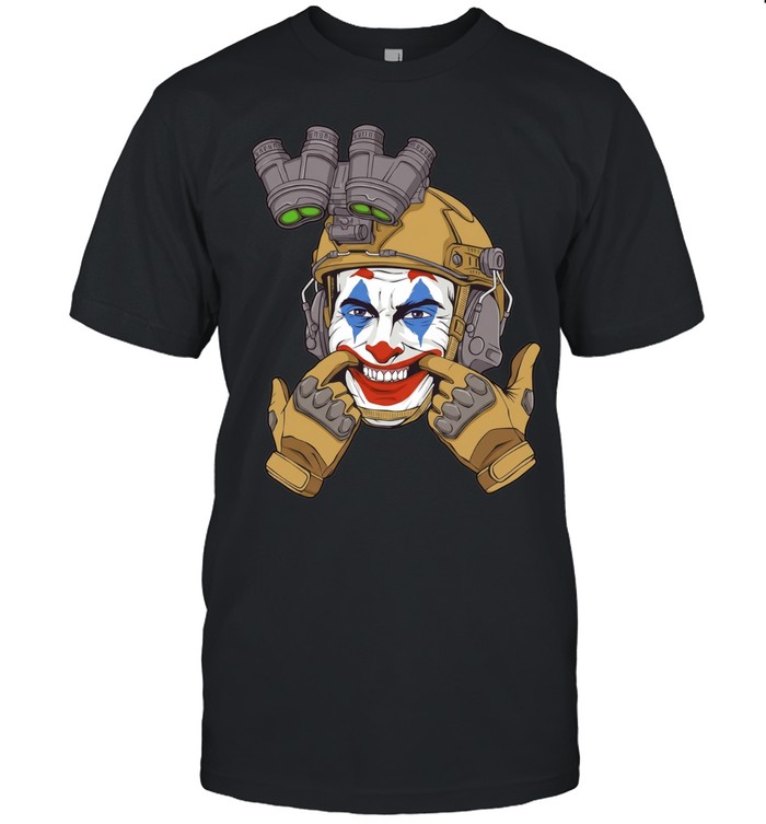 oker man with Joker face paint wearing tactical helmet Unisex T-Shirt