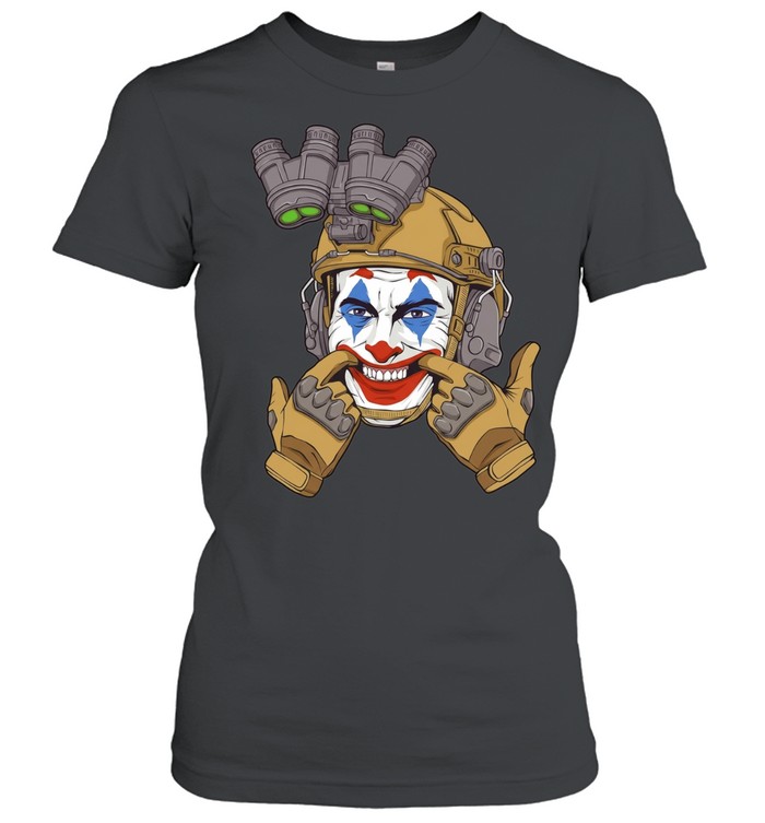 oker man with Joker face paint wearing tactical helmet Women T-Shirt