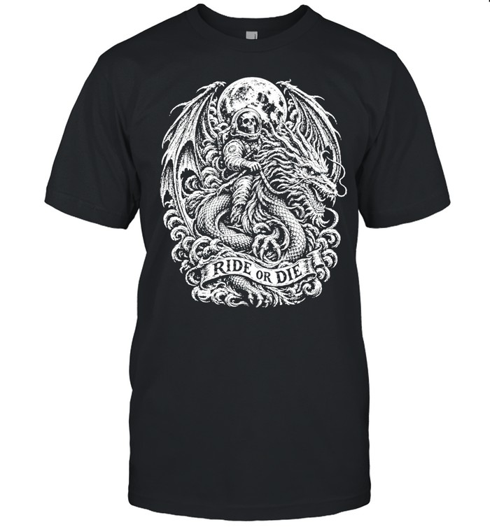 Ride Or DIE skeleton astronaut riding winged dragon full moon Unisex T-Shirt